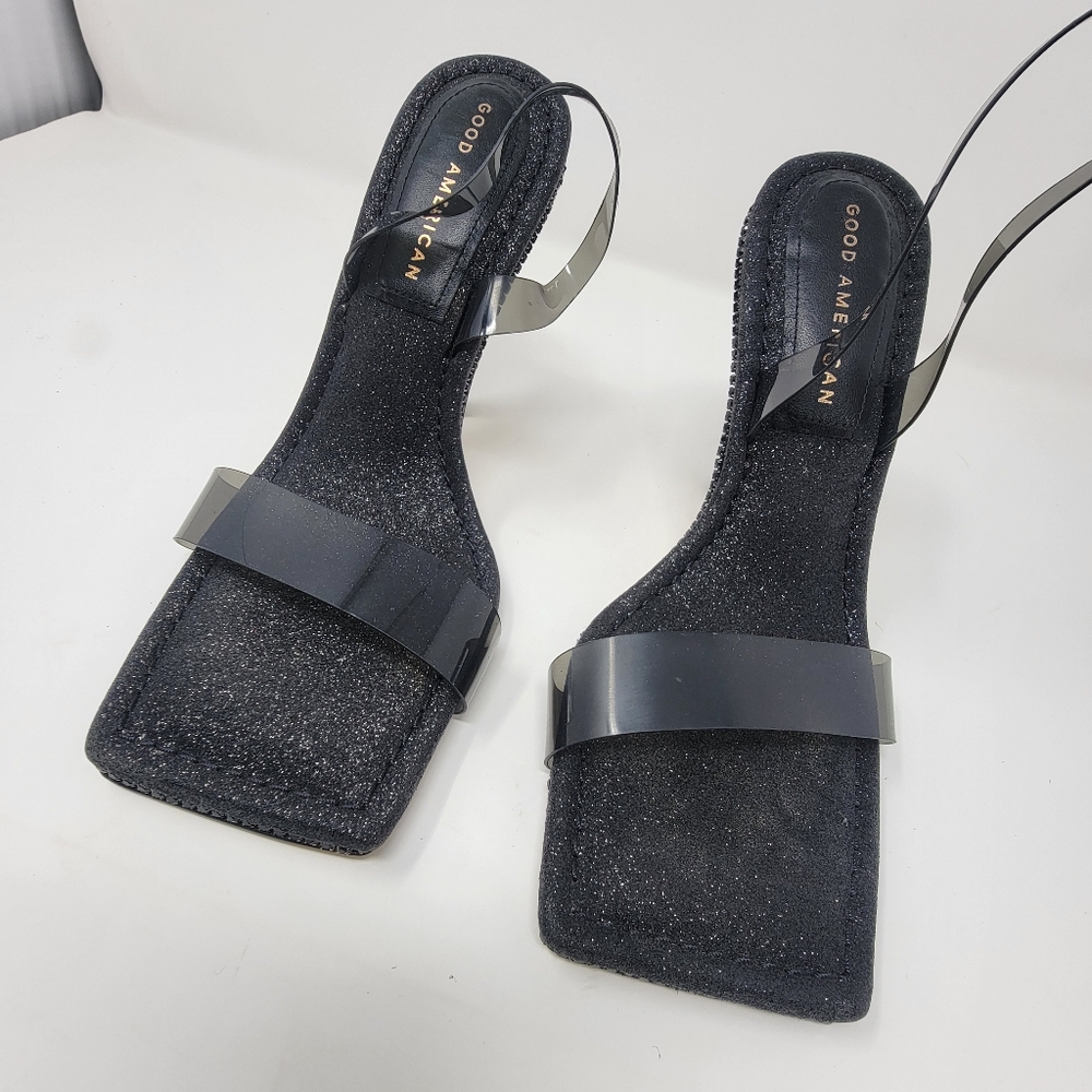 Good American Black Clear PVC Slingback Stiletto Sandals - Picture 3 of 11